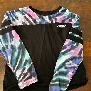 Justice Kids Long Sleeve Tie-Dye Shirt - Black and Multicolor